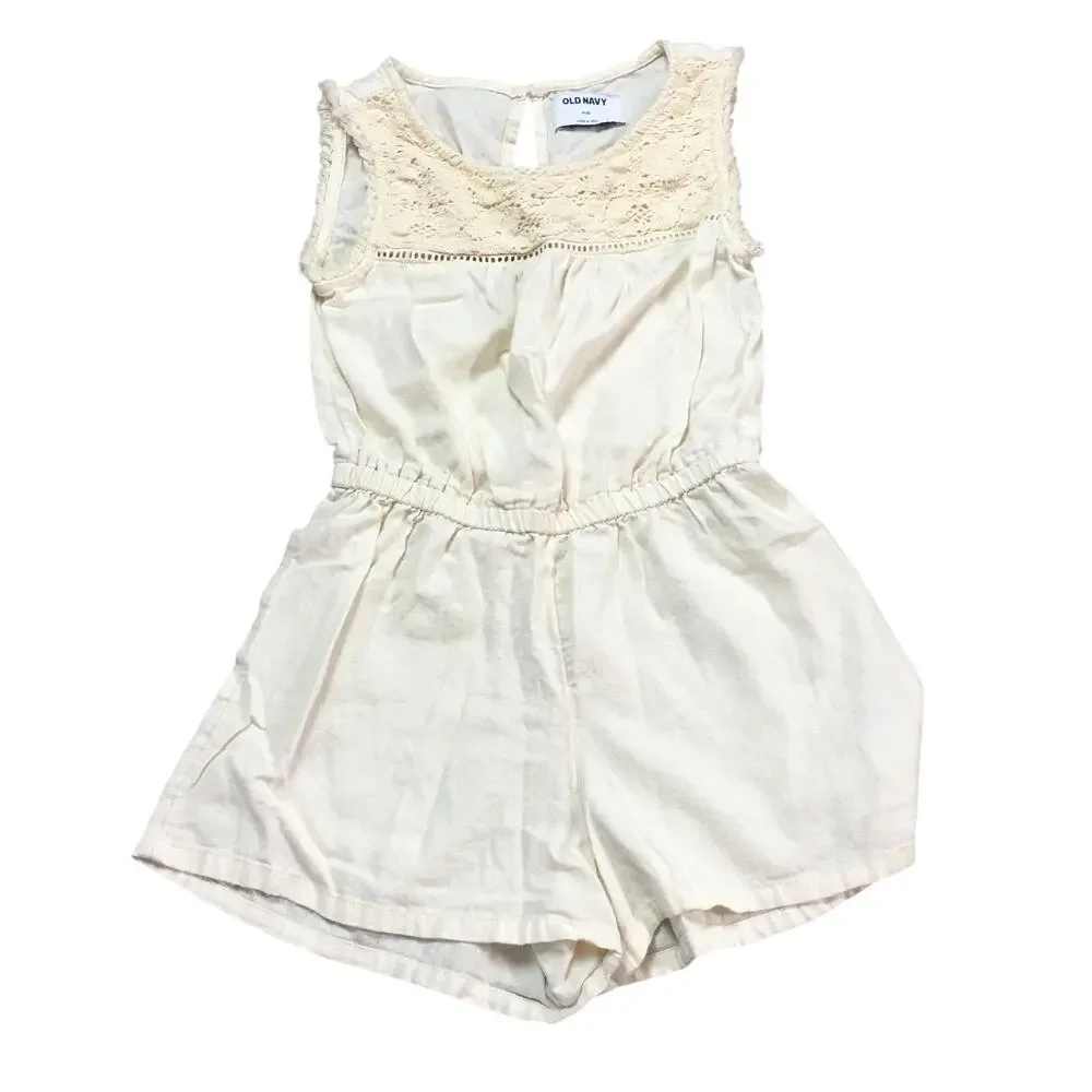 EUC Old Navy Sleeveless Crochet Romper Cream Girls M 8